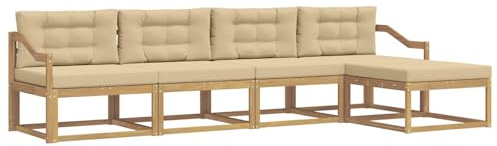 vidaXL Outdoor-Sofagarnitur mit Kissen 4 pcs Weiß und Beige Polyester, Gartenmöbel Set, modern, wetterfest, Sitzgruppe, Ecksofa, Akazienholz, braun, modulare Lounge