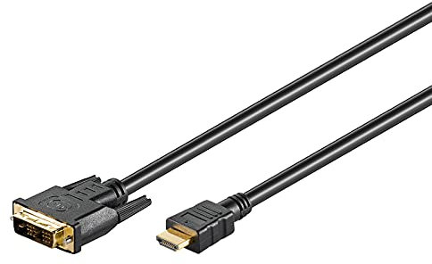 Goobay 51586 Cavo DVI/HDMI, Dorato, Nero, 10m Lunghezza del Cavo