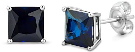 Miore Ohrring Damen Viereckige Ohrstecker mit Edelstein/Geburtsstein Saphir in blau aus Weißgold 9 Karat / 375 Gold, Ohrschmuck