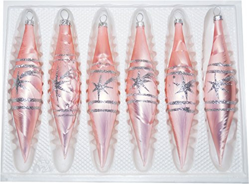 6 tlg. Glas-Zapfen Set in Ice Rosa Silber Komet - Christbaumkugeln - Weihnachtsschmuck-Christbaumschmuck