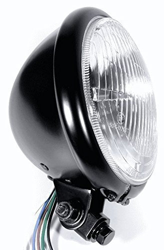 12V H4 Scheinwerfer Schwarz H4 Chopper Black HD Old School Custom Harley Bates Style Motorrad TÜV ECE