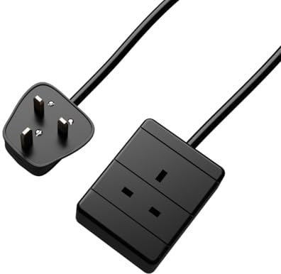 rhinocables Extension Cord Power Cable Lead with UK Pin Plug Mains Power Supply, 13amp, Single Socket (2m)