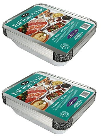 Jena 12 Large Foil Trays & Lids, 2 Pack