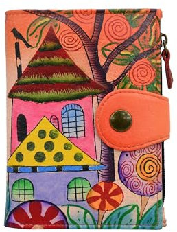 Anna by Anuschka Damen Women's Hand Painted Leather Ladies Wallet Handgemaltes Original-Kunstwerk, Village of Dream