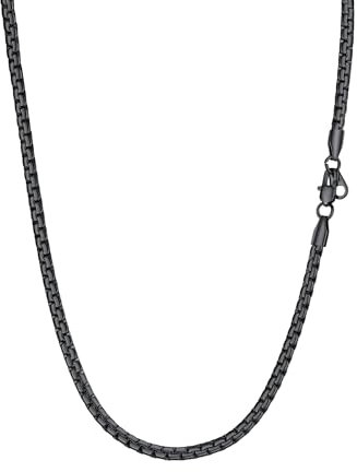 PROSTEEL Herren Biker Punk Rock Halskette 4mm breit Erbskette 46 cm Schwarz Metall plattiert platte Venezianierkette Gliederkette für Männer Jungen, schwarz