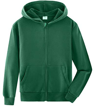 Spring&Gege Ragazzo Felpa con Cappuccio Giacca con Cerniera Basic in Cotone Tinta Unita per Bambino, Verde, 3-4 Anni