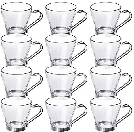 Lucenté Urban Living Glass Espresso Coffee Cups - 8cl / 80ml / 2.7oz Capacity - Set of 12 Cups - Contemporary Glass & Stainless Steel Design