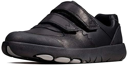 Clarks Boy's Rex Pace Low Top Sneakers, Black Leather, 2.5 UK Child Wide