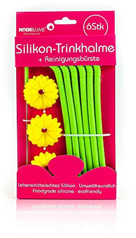 Kochblume Silikon-Trinkhalm-Set | 6-teilig mit Reinigungsbürste (Limette)
