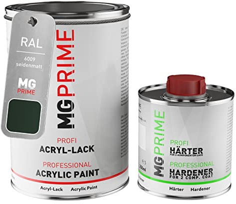 RAL 6009 Verde abeto satinado, bote de pintura acrílica + endurecedor 1,5 L | Fir green, Kit bicomponente (2K) de pintura + endurecedor, de secado rápido
