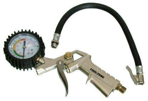 Unibos | Tyre Inflator with Pressure Gauge (220 PSI) | Air Compressor Gun | Quick Connect Valve Air Chuck | Rubber Hose & Male Coupling | for Car, Motorbike, Bike, Ball