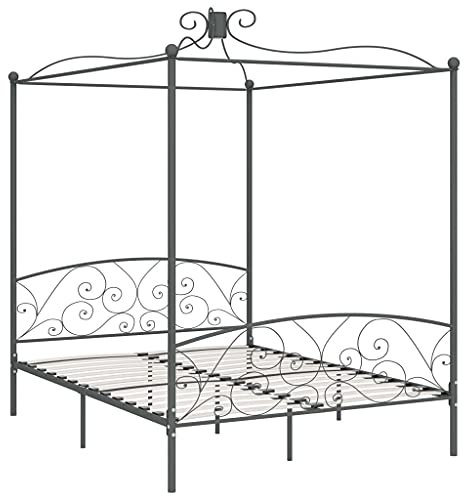 vidaXL Himmelbett Bettgestell Bett Doppelbett Metallbett Bettrahmen Lattenrost Schlafzimmerbett Schlafzimmermöbel Ehebett Grau Metall 160x200cm
