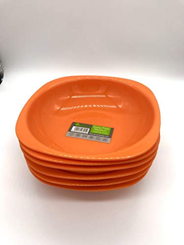 ECO 4 Pc Unbreakable Deep 16 x 16 cm Orange Round Plastic Plates | Medium High Edge Kids Plates | Stackable Plastic Plate Reusable for Birthdays, Picnic, BBQ & Parties (Orange, Medium)