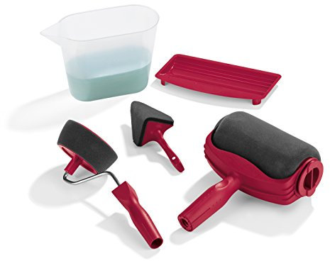 EASYmaxx Streichset Paint Maxx Pro 5-tlg | Mit Mikrofaserpads für sauberes und gleichmäßiges Auftragen der Farbe | Einfach Farbe einfüllen, Deckel schließen und streichen | Optimale Ergebnisse [rot]