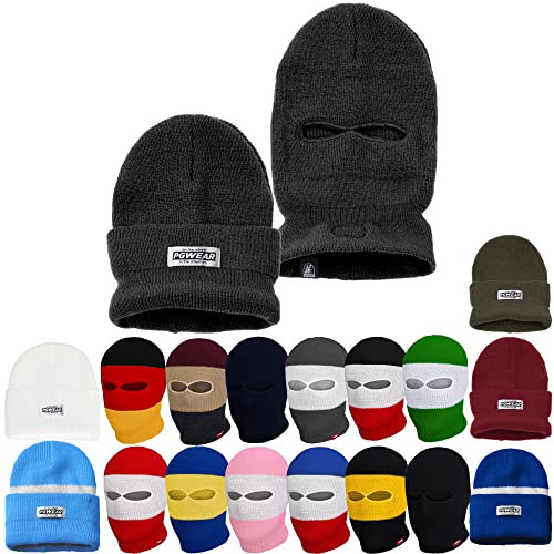PGwear Mütze und Sturmhaube 2 in 1 viele Farben (dunkelgrau)