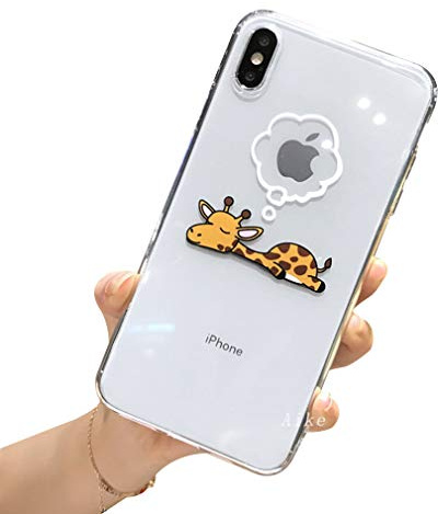 Emlivi Coque de protection pour iPhone XS, ultra fine, en silicone TPU, transparente, anti-chocs, en silicone TPU souple, transparente, motif girafe endormie