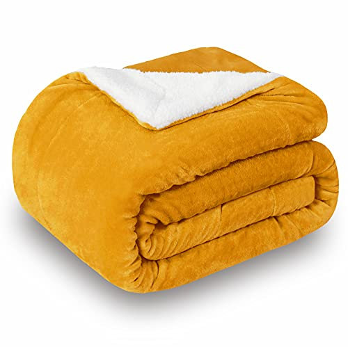 SOCHOW Sherpa Decke Senfgelb zweiseitige Wohndecken Kuscheldecken, extra Dicke warm Sofadecke/Couchdecke aus Sherpa, 150 x 200 cm super flausch Fleecedecke als Sofaüberwurf oder Wohnzimmerdecke