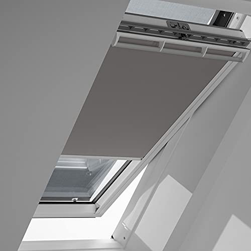 VELUX Original Verdunkelungsrollo + Hitzeschutzmarkise (DOP), Vorteils-Set, Weisse Seitenschienen, S10, 610, 10, grau // DOP S10 0705SWL