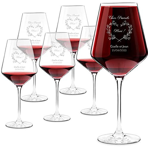 Maverton 6 Copas de Vino Grabado - Cristal - 530 ml - Taza Personalizada - Regalos Enamorados Originales - Regalos de Boda Para Los Novios - Regalo Para Parejas - Padres