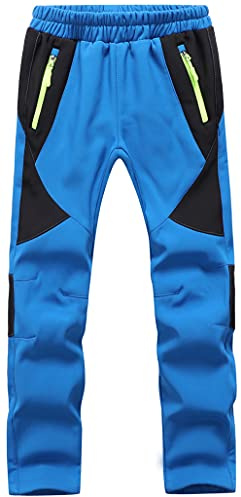 DAFENP Pantalon de randonnée pour Enfants en Plein air avec Doublure en Polaire - Pantalon de Neige Softshell pour garçons et Filles - Hiver KZ2001-Bleu-S