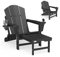 Mdeam Adirondack Klappstuhl mit einziehbarer Ottomane, HDPE Allwetter-Feuerstelle Stuhl mit 2 Getränkehaltern, Outdoor-Stuhl für Terrasse, Garten, Hinterhof, Rasen (Schwarz)