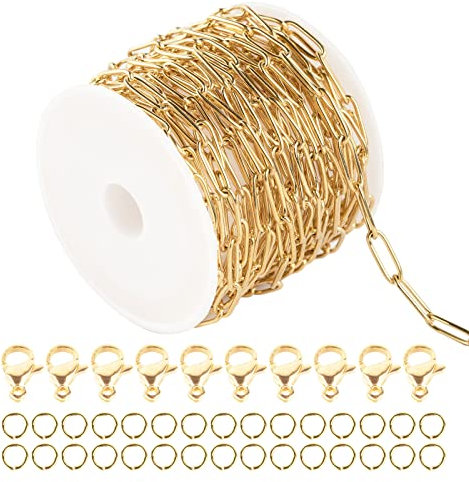 UMAOKANG Goldkette 4 mm ovale Büroklammer Edelstahl Kette Link Kabel Halskette Ketten Bulk mit Karabinerverschlüssen und Biegeringe für Frauen Armband DIY Schmuckherstellung