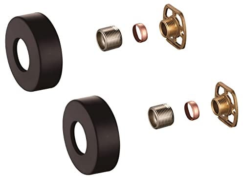 KINGBATH™ Bar Valve Fixing Kits Brackets With Round SS Matt Black Cover Shrouds Escutcheons 3/4” Inch Connections BSP 15mm Wall Mounted Fast Fix Kit Bracket for Thermostatic Shower Bar Valve Mixer Tap