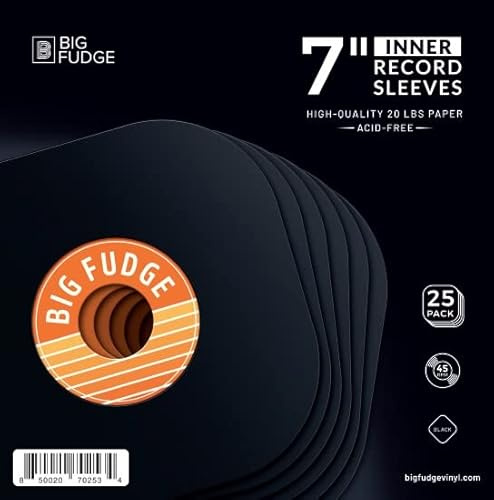 BIG FUDGE Vinyl Record Inner Sleeve Bundle - 7 x 25pcs High-Density Polypropylene, Inner Sleeve Album Covers & 7 x 25pcs Archival Anti-Static Rice Paper LP Inner Sleeves