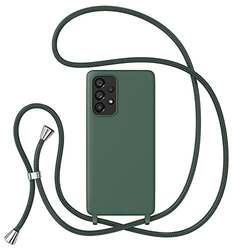 ZTOFERA Coque avec Cordon pour Samsung Galaxy A52 4G/5G & A52s 5G, Étui Housse Silicone Liquide avec Chaîne Collier Antichoc Protection Cover avec Bandoulière Réglable Lanyard Case, Vert Foncé