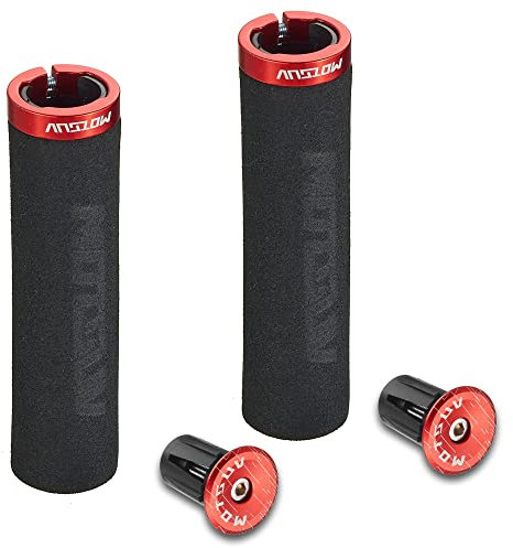 Fahrradgriffe, einzelne Aluminiumlegierung, zum Anschließen + Aluminium-Lenkerendstopfen, Fahrradlenker, Schaumstoff, weich, bequem, rutschfest, Lenkerkappen für BMX, Cruiser, Roller (rot)