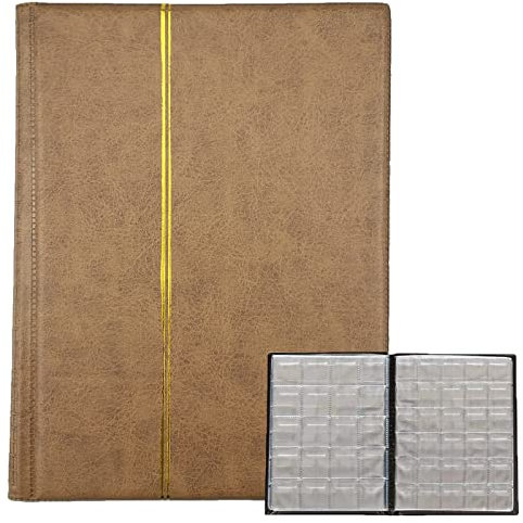 250 Taschen Münzen Sammelalbum, 10 Seiten Ledermünzen Sammelbuch, Münzen Aufbewahrung, Münzalbum Taschenalbum, Album der Münzsammlung für Münzsammler von Münzen und Souvenir Münzen (Braun)