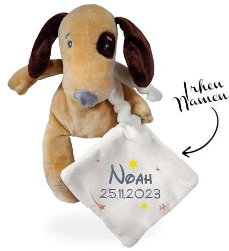 KDO MAGIC - Personalisiertes Schmusetuch - Personalisiert mit einem Namen - Anpassbares Geschenk für Kinder - Geschenkidee zur Geburt, Baby, Geburtstag, Taufe (Motiv: Stern, Hund)
