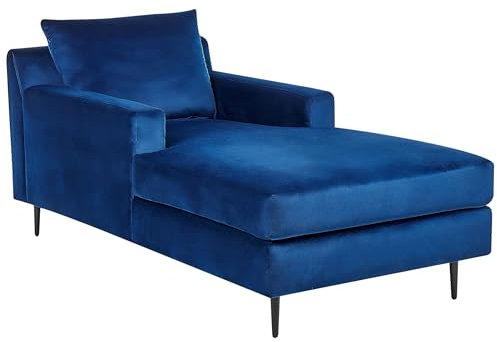 Beliani Moderne Chaiselongue Samtstoff Marineblau mit Armlehnen und Kissen Gueret