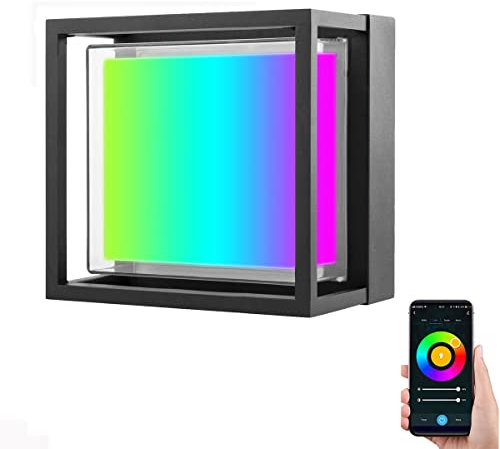 Smart LED Wandleuchte Innen/Aussen 15W Dimmbar RGB+CCT Wandlampe für Alexa und Google,APP Control,Quadratisch Außenleuchte IP65 Wasserdichte,für Wohnzimmer Flur Treppenhaus Terrasse Balkon,Schwarz
