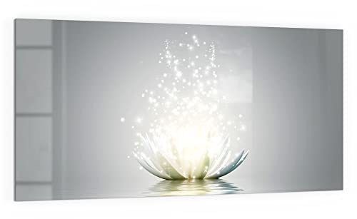 DEQORI Küchenrückwand Glas | Motiv Funkelnde Lotusblüte | 100x50 cm | Bad- oder Herd-Rückwand | Herdblende Spritzschutz für Küche & Badezimmer | moderne Deko für Fliesenspiegel