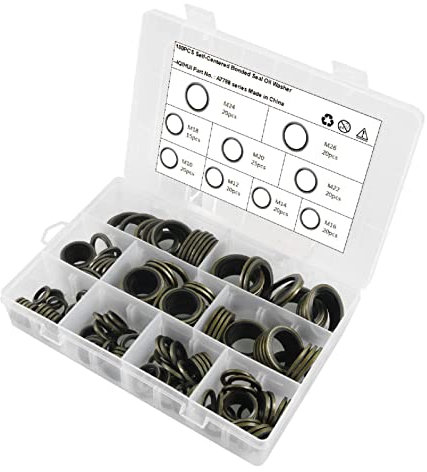 LiebeWH 180Pcs Oil Seal Washer Assortment Kit - M10, M12, M14, M16, M18, M20, M22, M24, M26 Alloy Steel & Rubber Flat Washers