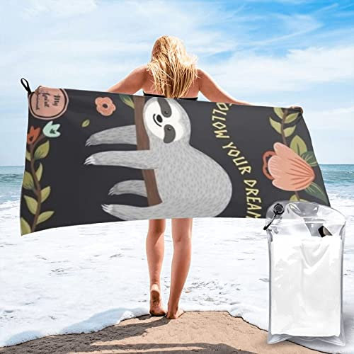 OPSREY Badetuch / Strandtuch mit Faultier-Motiv, weich, schnell trocknend, mit Reisetasche