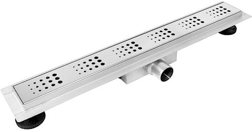 BALNEO Caniveau de Douche, Caniveau de Douche 100 en Acier Inoxydable, Bas 52mm, Ensemble Complet avec Grand Tamis, Caniveau de Douche en Acier Inoxydable pour la Salle de Bain, Decor Next Drops