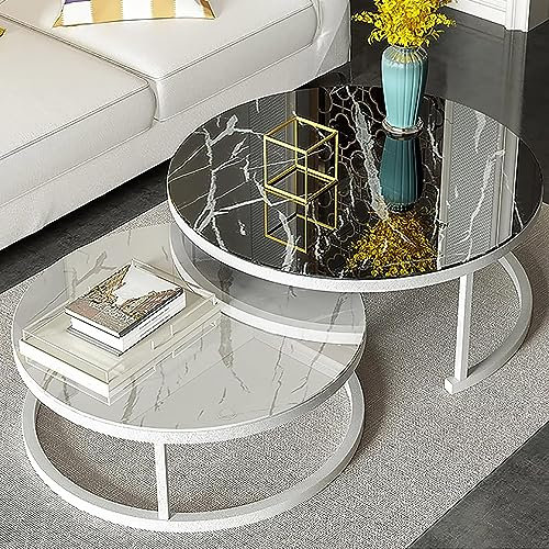 CATANK Tables Basses Rondes Modernes pour Le Salon, Table gigogne en Verre trempé et métal, Table d'appoint, Lot de 2, Table de canapé, Tables centrales de Salon (Couleur : Cadre doré, ta