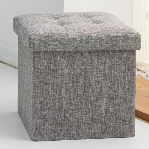 Oak&Tea Pouf Coffre de Rangement Tabouret de Rangement Pliant Repose-Pieds Pouf de Pliable Cube avec Couvercle Amovible pour Salon Chambre Gris brunâtre 30x30x30cm