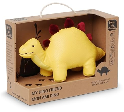 Little Big Friends Dino Friends | Stimuliert die Sinne mit Farben, Texturen und Einer bimmelnden Glocke | Veganes Leder | Leicht zu reinigen | Steffy der Stegosaurus