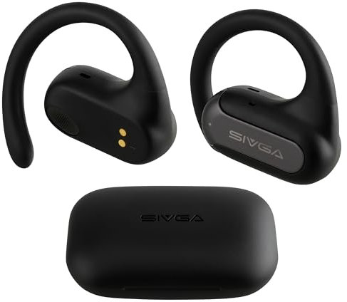 SIVGA SO2 Open Ear Kopfhörer, Drahtlose Kopfhörer mit 4-Mikrofonen für klare Anrufe, Leichte Ohrhörer mit Ohrhaken für Sporttraining, IPX5, 30-Stunden-Spielzeit (Schwarz)