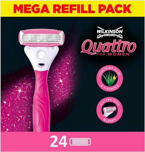 WILKINSON SWORD - Quattro For Women | Smooth Glide | Packung mit 24 Rasierklingen-Nachfüllpackungen