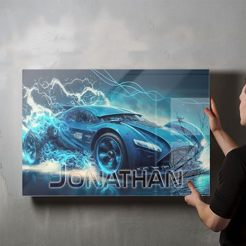 timalo® Gaming Wandbild Acryl personalisiertes Gamer Bild mit Namen aus Acrylglas - Glasbild gaming room für die Wand Jugendzimmer Acrylglasbild Acrylbild Glas | 80x60cm Auto