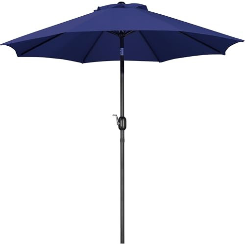Yaheetech 270cm Sombrilla Terraza Exterior Anti UV Inclinable Parasol Jardin Sombrillas Patio Playa con Manivela Anti Viento Plegable Azul Marino