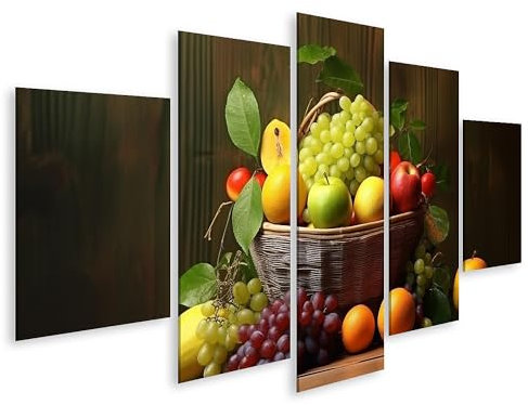 islandburner Prime Quadro su tela di frutta fresca e vivace, artistico in un cesto raffigurato su un tavolo di legno da cucina commerciante di frutta e verdura