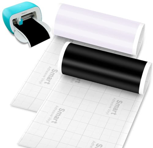 Smart Vinyl für Cricut Joy, 2 Rollen Smart Adhesive Vinyl Permanent Weiß & Schwarz 14 x200cm Smart Vinyl Permanent Selbstklebende Vinylfolie Plotter für DIY Tassen, Wände, Aufkleber, Banner, Autos