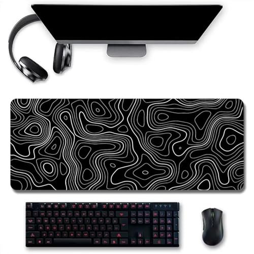 Tapis de Souris Topographique Blanc,1200x600x3mm XXL Tapis de Souris de Jeu,Tapis de Souris Antidérapant et Imperméable avec Bords Cousus,Surface Spéciale Améliore la Vitesse et la Précision