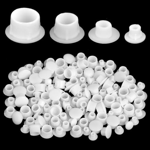 120 Stück Möbel Lochabdeckung, Abdeckkappen für Bohrlöcher, Weiße Schraubenabdeckung, Kunststoff Lochstopfen für Schraubenlöcher, Nagellöcher, Teilungslöcher in Schränken(5 mm/6 mm/8 mm/10 mm)