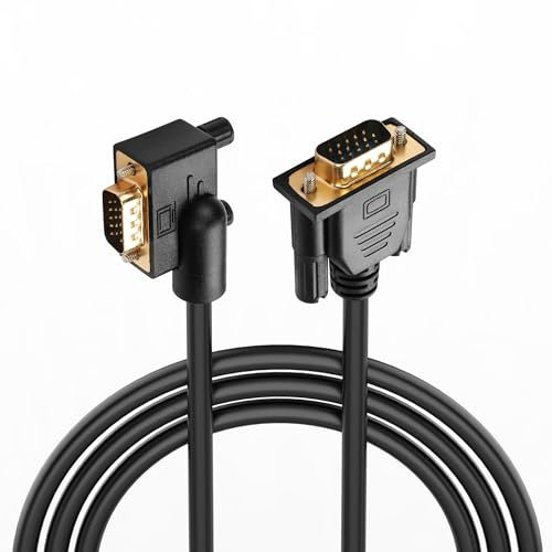PNGKNYOCN Câble VGA RGB à 90 degrés,1.5M 1080P Full HD Câble de moniteur VGA mâle à VGA mâle à angle gauche pour moniteur d'ordinateur, projecteur et autres (1.5M)